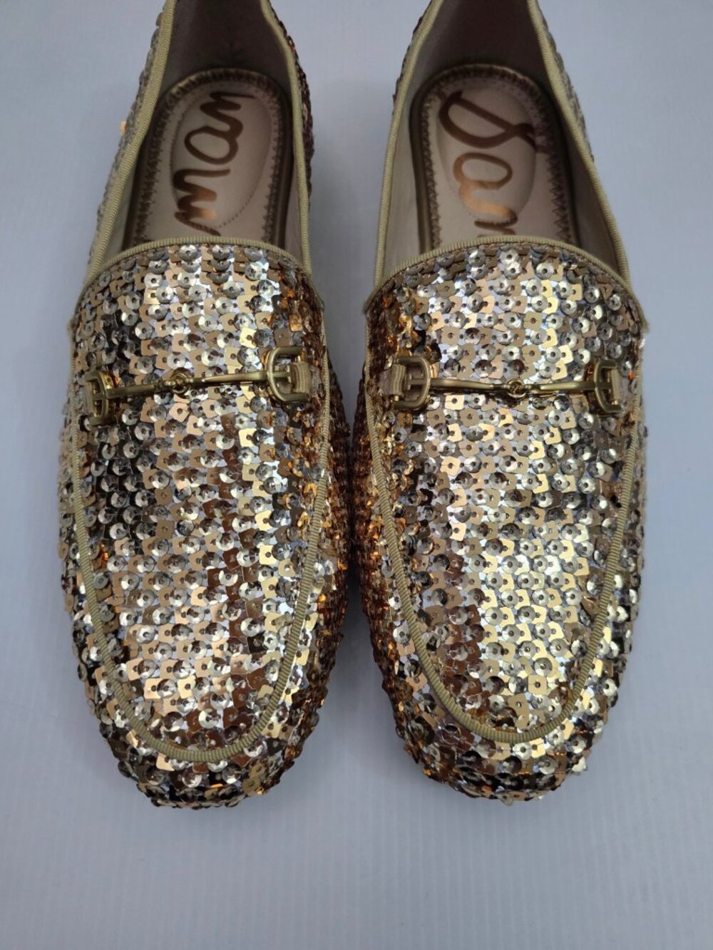 Sam Edelman Loraine Horsebit Loafer Womens 9.5 Gold Multi Sequin Slip On Flats - Picture 5 of 14